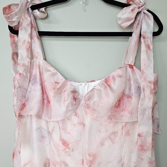 Lulus Cliona Blush Pink Floral Pleated Tie-Strap Maxi Dress, Size XL - Picture 6 of 11